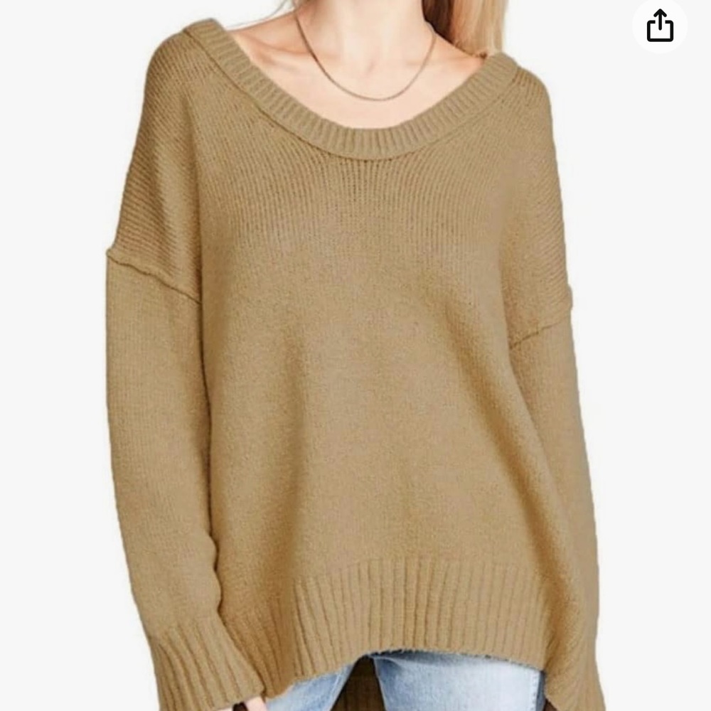 Free People Brookside Dolman-Sleeve Tunic Sweater, Desert Camel, Large